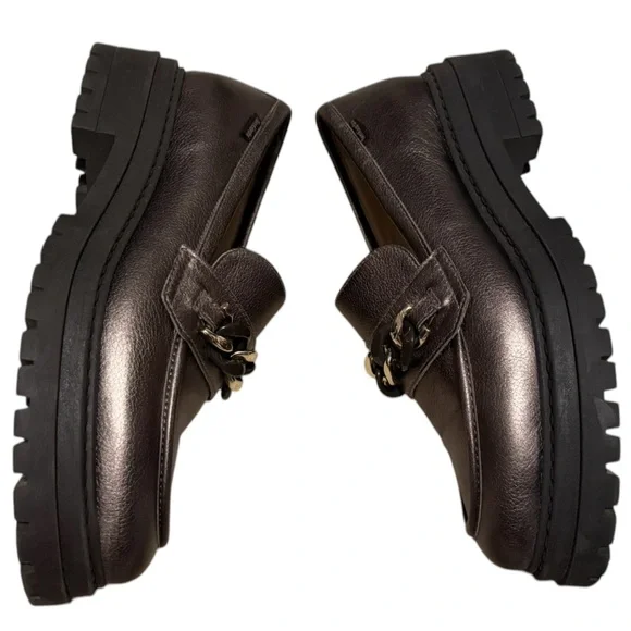 Nero Giardini Metallic Leather Chain Lug-Sole Loafers Size 39 - Picture 4 of 9